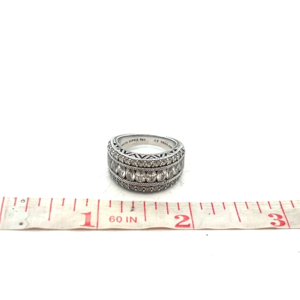 Judith Ripka 925 Sterling Silver Cubic Zirconia Statement Tapered Band Ring